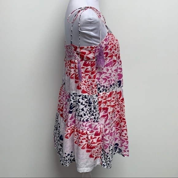 Billabong | Sz S |White/Red/Purple/Blue Lined Flowy Tassels Tiered Boho Sundress - Picture 3 of 14